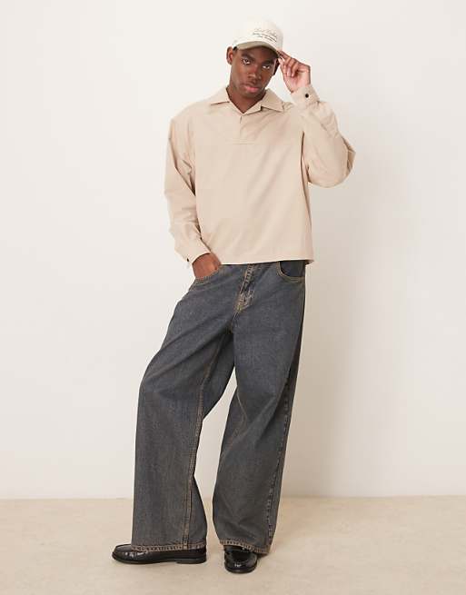 ASOS DESIGN Volume Oversized Textured Shirt In Beige