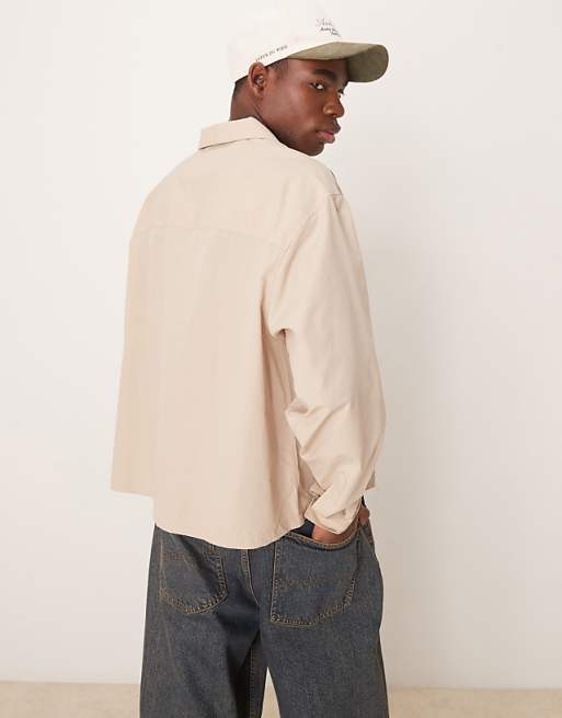ASOS DESIGN Volume Oversized Textured Shirt In Beige