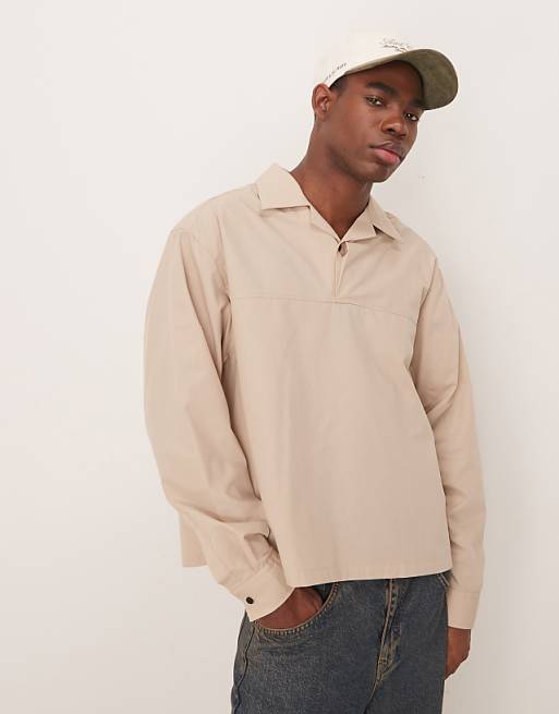 ASOS DESIGN volume oversized textured shirt in beige