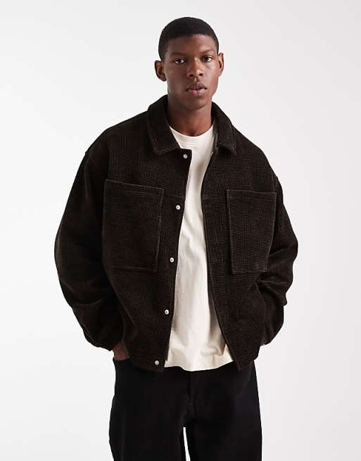 ASOS DESIGN Waffle Cord Harrington Jacket In Brown