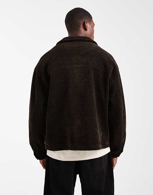 ASOS DESIGN Waffle Cord Harrington Jacket In Brown