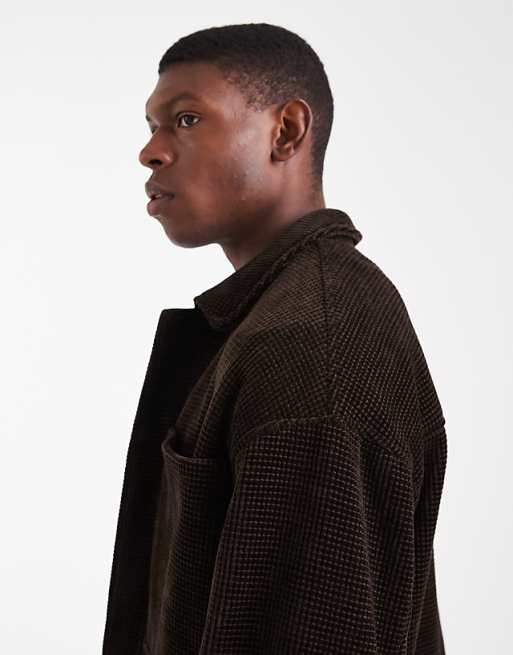 ASOS DESIGN Waffle Cord Harrington Jacket In Brown