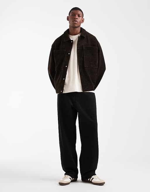ASOS DESIGN waffle cord harrington jacket in brown
