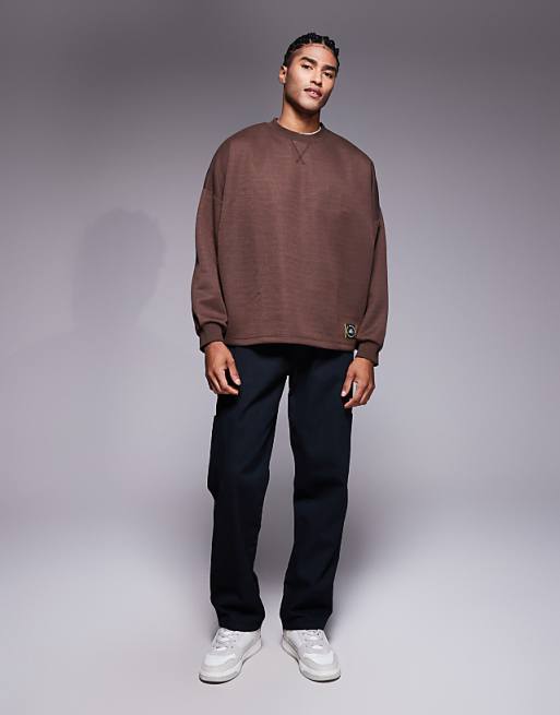 ASOS DESIGN Waffle Sweatshirt In Brown