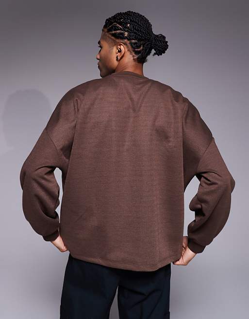 ASOS DESIGN Waffle Sweatshirt In Brown