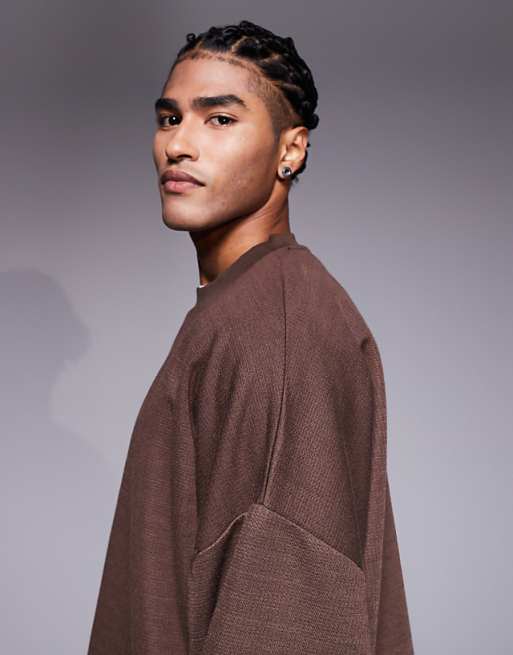 ASOS DESIGN Waffle Sweatshirt In Brown