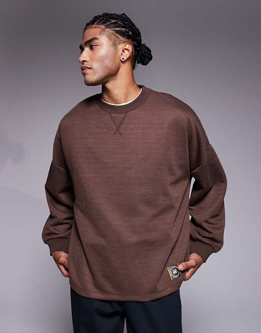 ASOS DESIGN waffle sweatshirt in brown