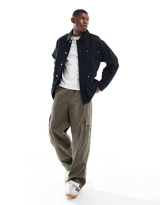 ASOS DESIGN Washed Twill Worker Jacket In Black