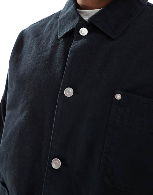 ASOS DESIGN Washed Twill Worker Jacket In Black