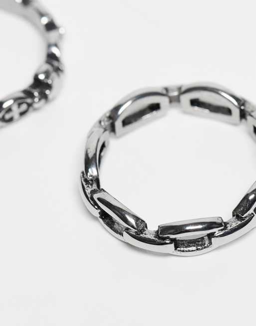ASOS DESIGN Waterproof Stainless 2 Pack Chain And Cross Ring In Burnished Silver