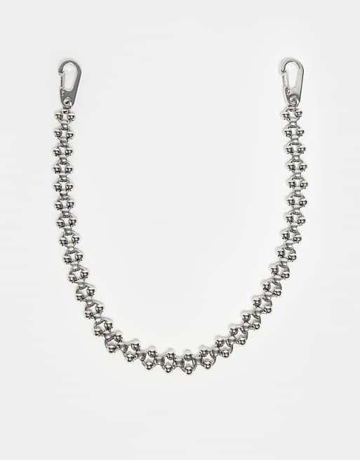 ASOS DESIGN waterproof stainless steel beaded ball chain jeans chain in silver tone