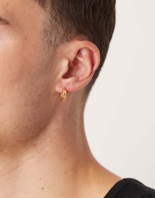 ASOS DESIGN Waterproof Stainless Steel Engraved Star Hoops In Gold Tone