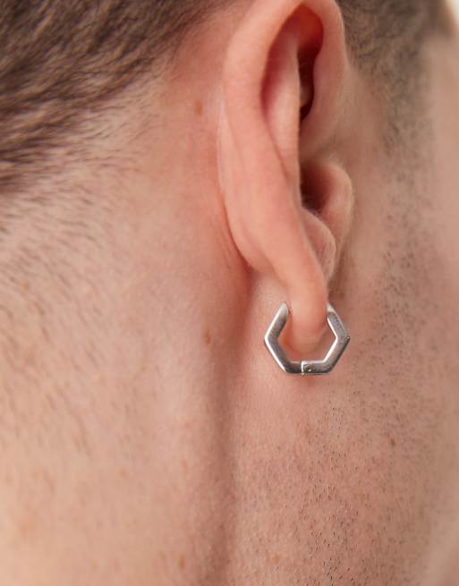 ASOS DESIGN Waterproof Stainless Steel Hexagon Hoops In Silver Tone