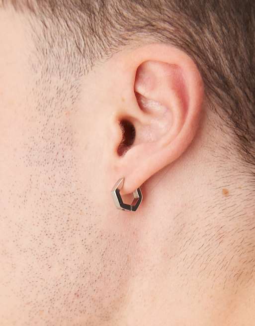 ASOS DESIGN waterproof stainless steel hexagon hoops in silver tone