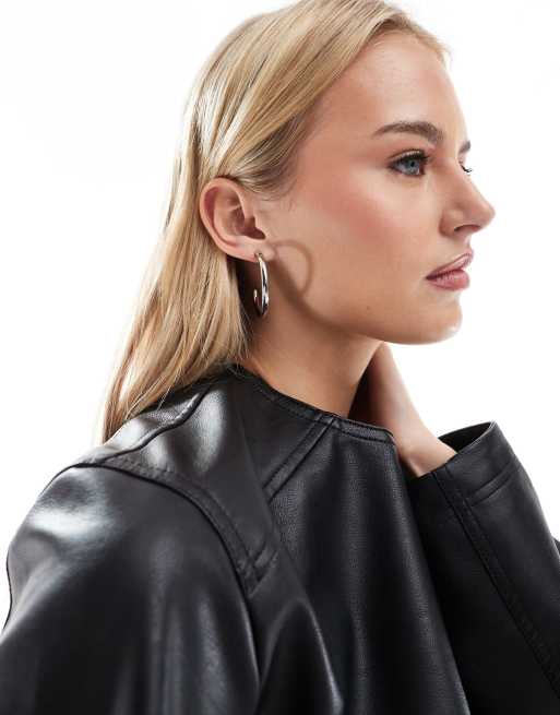 ASOS DESIGN Waterproof Stainless Steel Hoop Earrings With Tube Design In Silver Tone