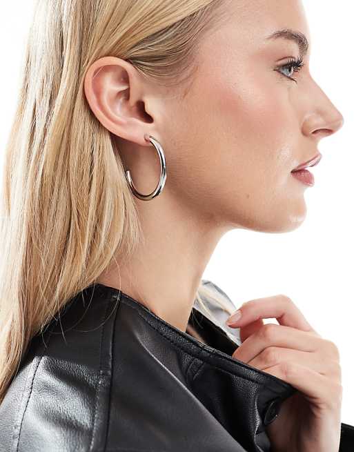 ASOS DESIGN waterproof stainless steel hoop earrings with tube design in silver tone