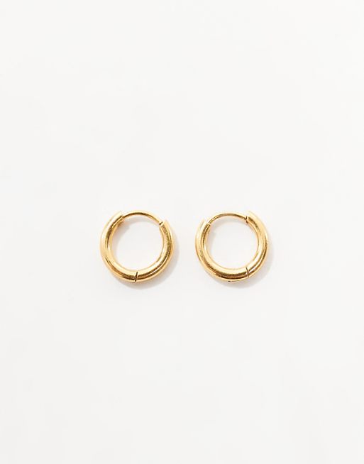 ASOS DESIGN Waterproof Stainless Steel Huggie Hoop Earrings In Gold Tone