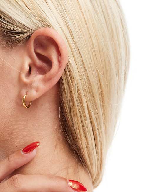 ASOS DESIGN Waterproof Stainless Steel Huggie Hoop Earrings In Gold Tone