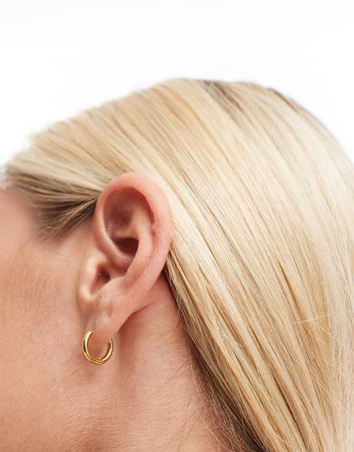 ASOS DESIGN Waterproof Stainless Steel Huggie Hoop Earrings In Gold Tone