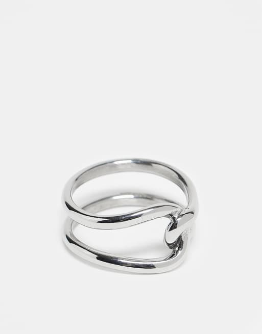 ASOS DESIGN Waterproof Stainless Steel Intertwined Ring In Silver Tone