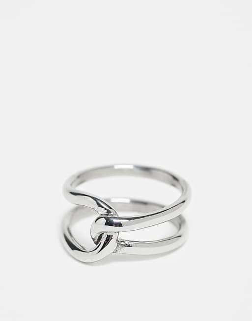 ASOS DESIGN waterproof stainless steel intertwined ring in silver tone