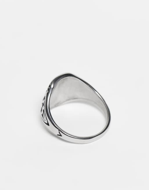 ASOS DESIGN Waterproof Stainless Steel Mary Signet Ring In Silver Tone