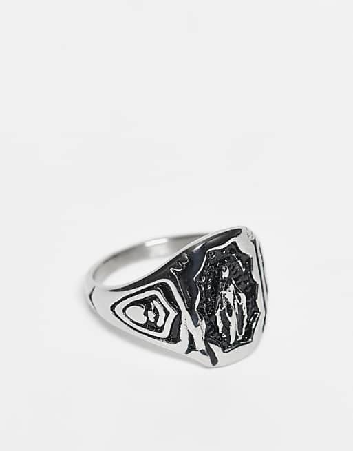 ASOS DESIGN waterproof stainless steel Mary signet ring in silver tone