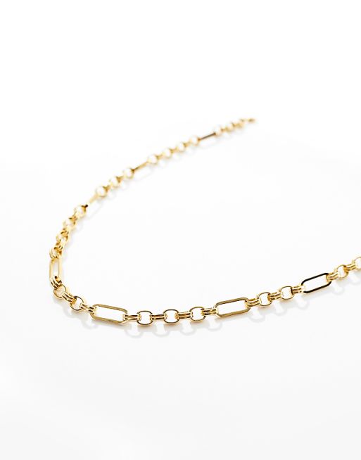 ASOS DESIGN Waterproof Stainless Steel Mixed Link Necklace In Gold Tone