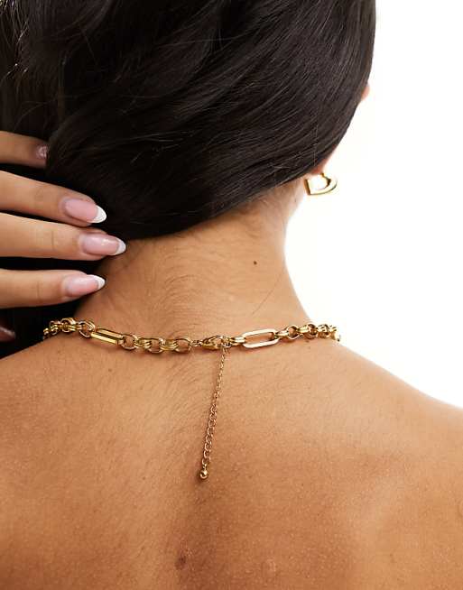 ASOS DESIGN Waterproof Stainless Steel Mixed Link Necklace In Gold Tone
