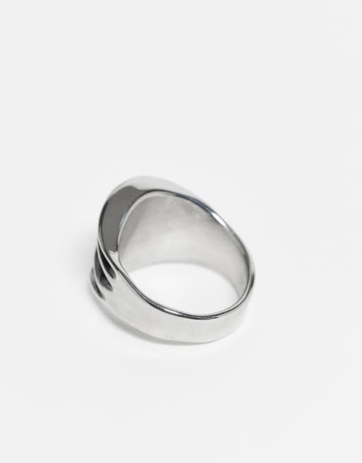 ASOS DESIGN Waterproof Stainless Steel Ridge Edges Ring In Brushed Silver Tone