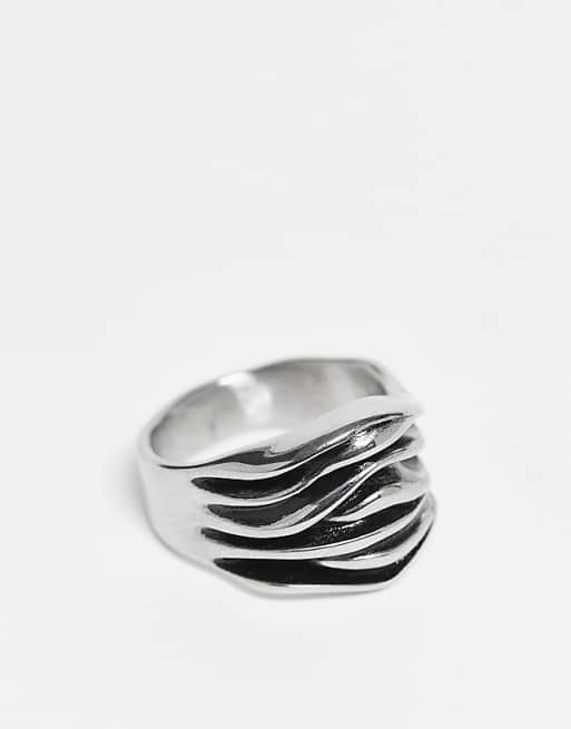ASOS DESIGN waterproof stainless steel ridge edges ring in brushed silver tone