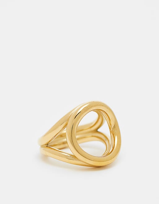 ASOS DESIGN waterproof stainless steel ring in circle design in gold tone