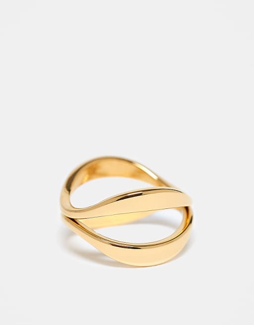 ASOS DESIGN waterproof stainless steel ring with cross-over design in gold tone