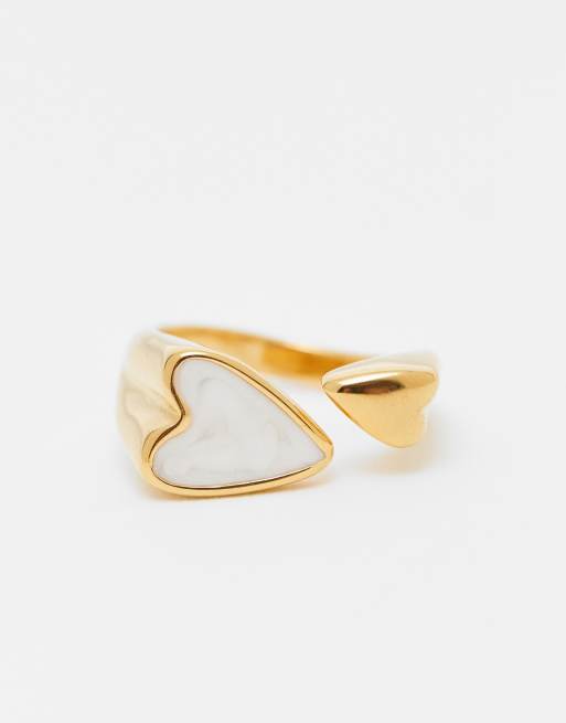 ASOS DESIGN Waterproof Stainless Steel Ring With Heart Detail In Gold Tone