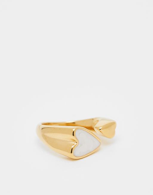 ASOS DESIGN waterproof stainless steel ring with heart detail in gold tone