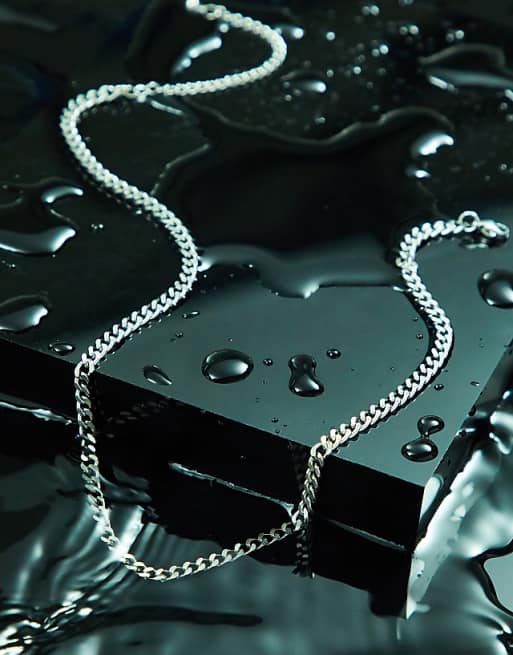 ASOS DESIGN waterproof stainless steel short slim 4mm chain necklace in silver tone