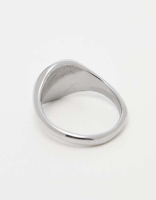 ASOS DESIGN Waterproof Stainless Steel Signet Ring In Silver Tone  - SILVER
