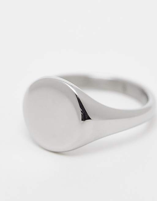 ASOS DESIGN Waterproof Stainless Steel Signet Ring In Silver Tone  - SILVER