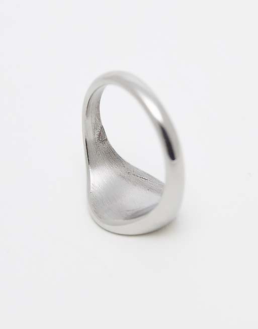 ASOS DESIGN Waterproof Stainless Steel Signet Ring In Silver Tone  - SILVER