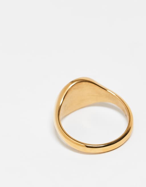 ASOS DESIGN Waterproof Stainless Steel Signet Ring In Gold Tone