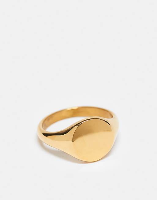 ASOS DESIGN waterproof stainless steel signet ring in gold tone