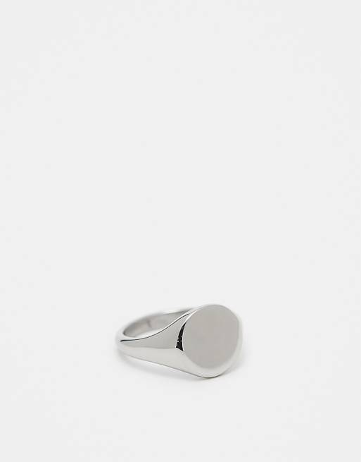 ASOS DESIGN waterproof stainless steel signet ring in silver tone  - SILVER
