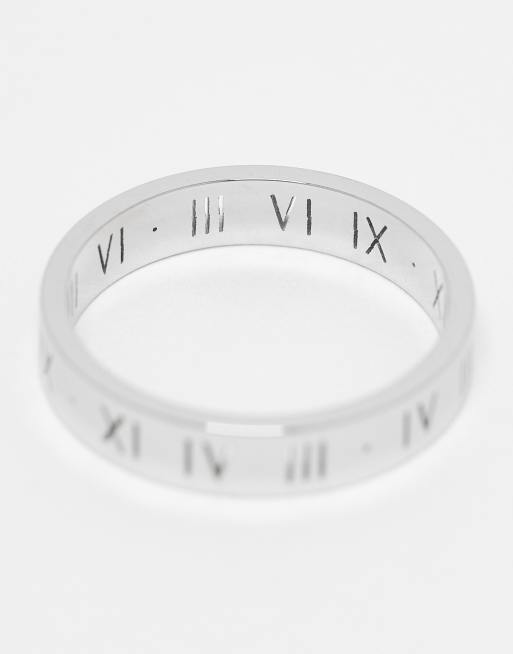 ASOS DESIGN Waterproof Stainless Steel Skinny Band Ring With Roman Numerals In Silver Tone