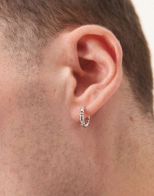 ASOS DESIGN Waterproof Stainless Steel Textured Hoops In Silver Tone