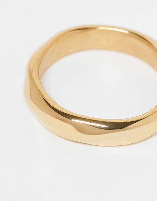 ASOS DESIGN Waterproof Stainless Steel Twist Design Ring In Gold Tone