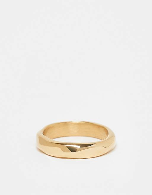 ASOS DESIGN waterproof stainless steel twist design ring in gold tone