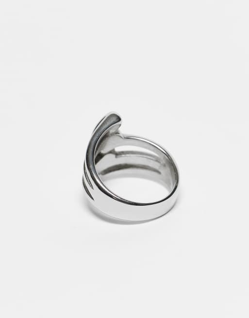 ASOS DESIGN Waterproof Stainless Steel Twist Detail Wrap Ring In Silver