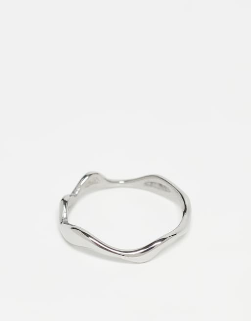 ASOS DESIGN Waterproof Stainless Steel Wave Ring In Silver Tone