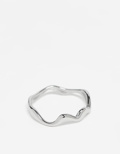 ASOS DESIGN waterproof stainless steel wave ring in silver tone