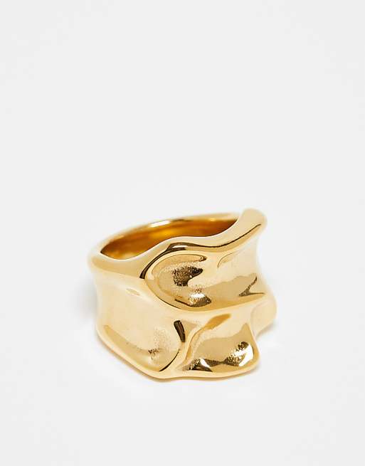 ASOS DESIGN waterproof stainless steel wide band ring in molten design in gold tone